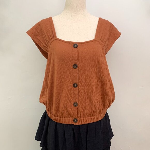 Madewell Terracota Smocked‎ Blouse Size Medium - Picture 2 of 8